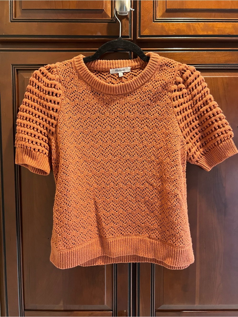 Madewell Burnt Orange Crochet Short Sleeve Sweater - S